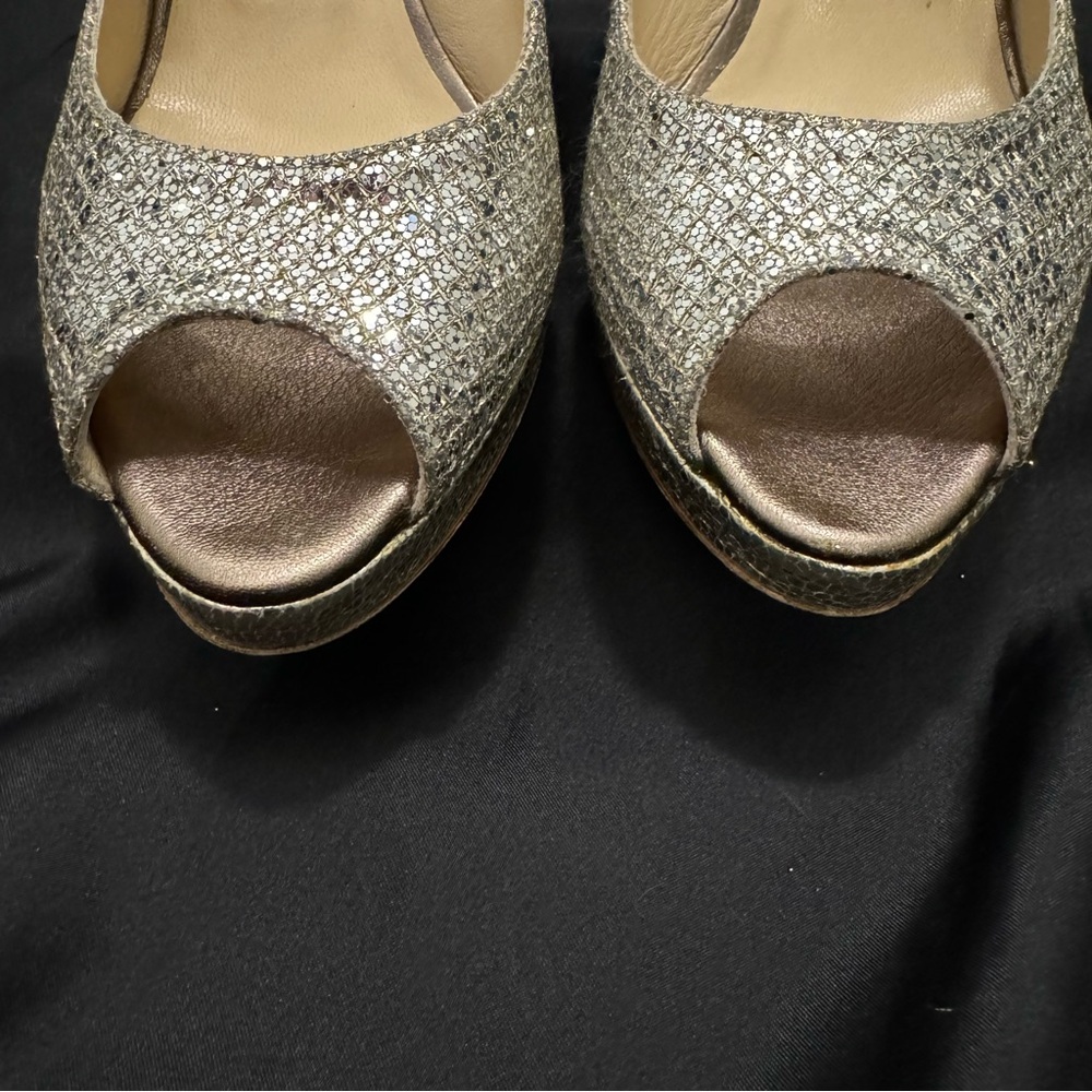 Authentic Jimmy Choo Nova Champagne Glittery Peep Toe Slingbacks w/ Original Box - Picture 11 of 16